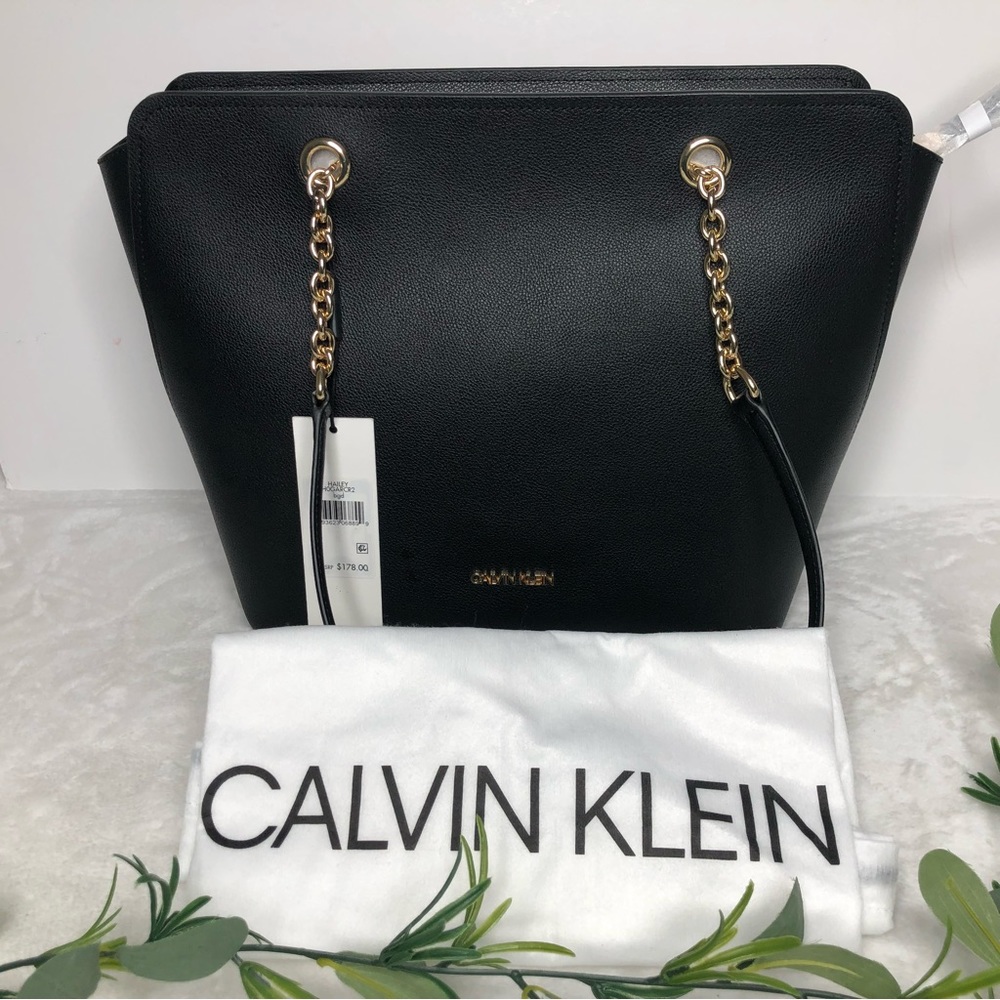 Calvin Klein Hailey Tote, Black/Gold, NWT